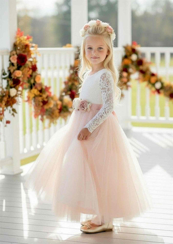 Celine Long Sleeve Blush Pink Flower Girl Dress