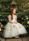 Loralei - Custom Floral Tulle Flower Girl Dress with Bow | Made to Order - 