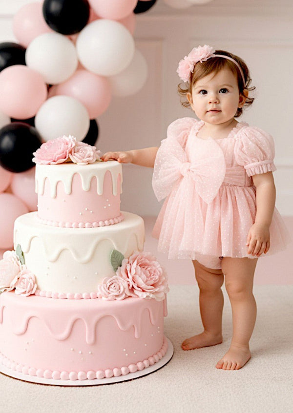 Lullaby Swiss Dot Romper Pink - 