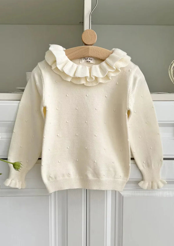Luxury Handknit Double Ruffle Sweater || Cream - 
