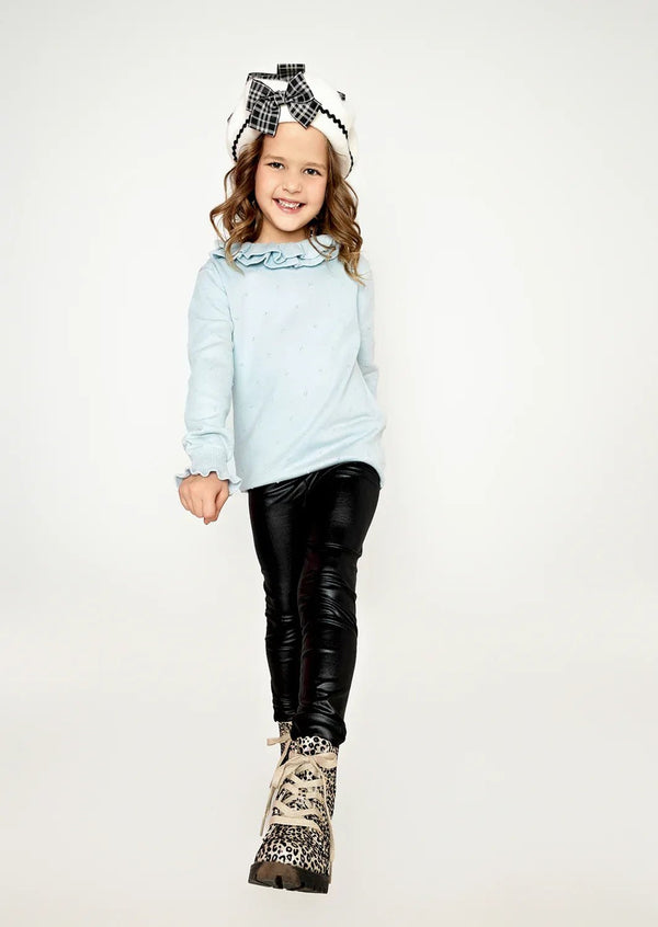 Luxury Handknit Double Ruffle Sweater in Light Blue - 