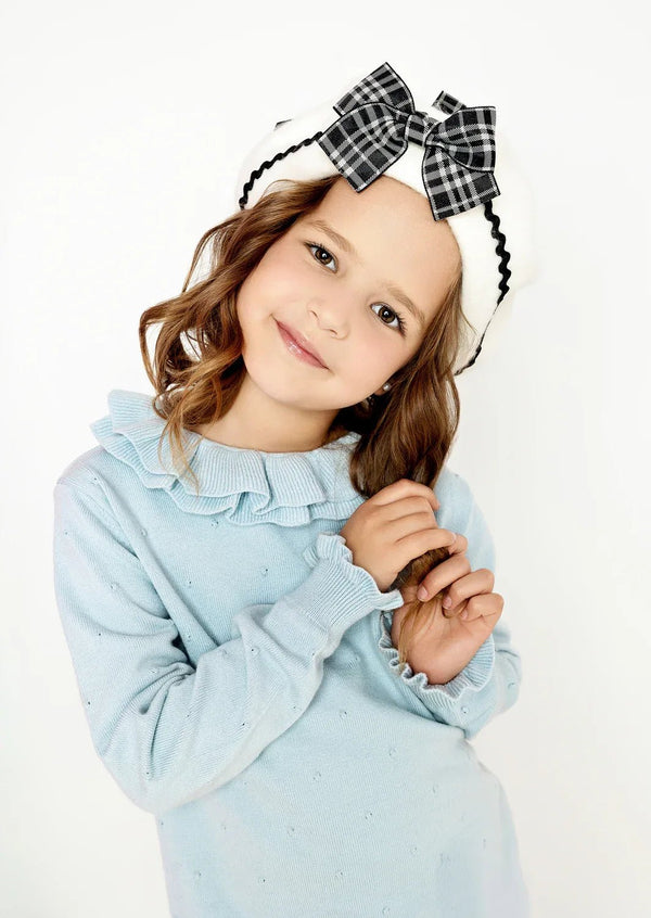 Luxury Handknit Double Ruffle Sweater in Light Blue - 