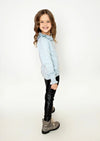 Luxury Handknit Double Ruffle Sweater in Light Blue - 