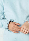 Luxury Handknit Double Ruffle Sweater in Light Blue - 
