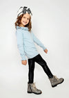 Luxury Handknit Double Ruffle Sweater in Light Blue - 