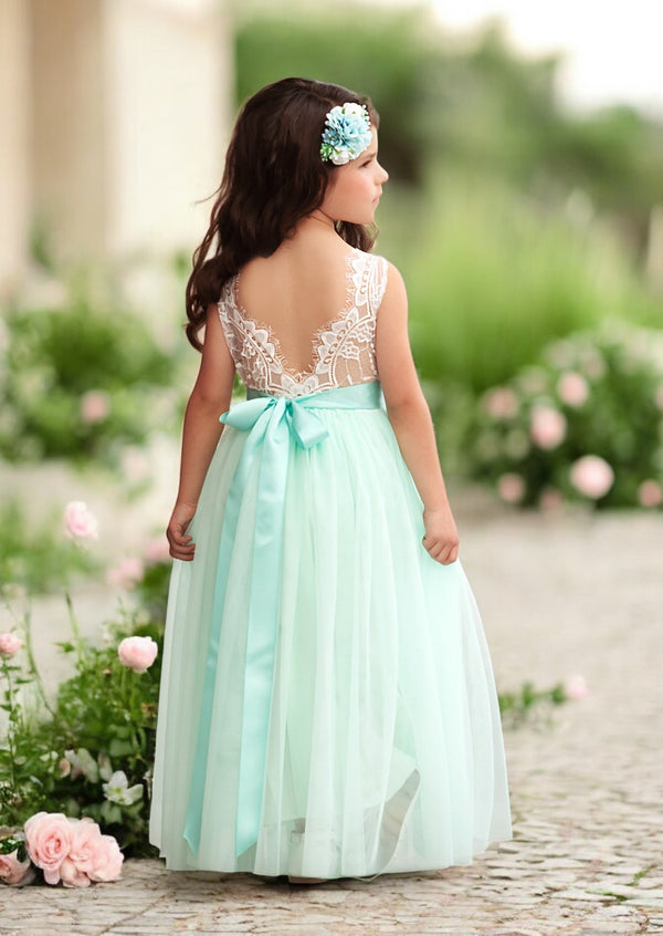 Aqua Tulle Sleeveless Flower Girl Dress |Party Special Occasion