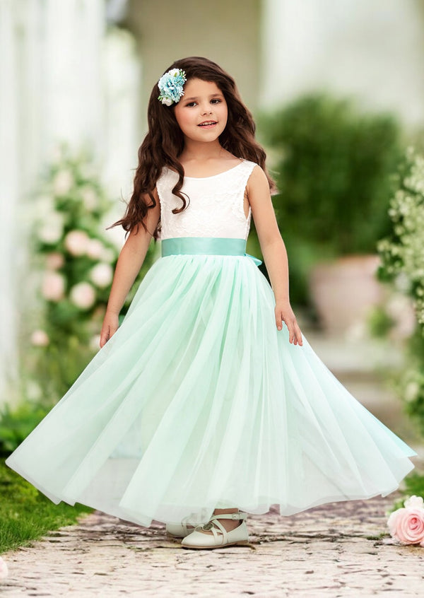 Aqua Tulle Sleeveless Flower Girl Dress |Party Special Occasion