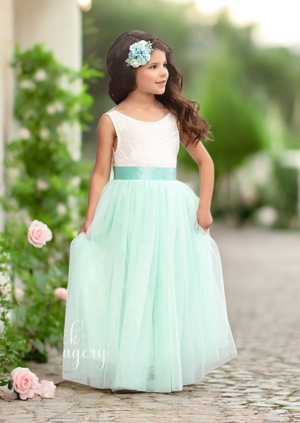 Aqua Tulle Sleeveless Flower Girl Dress |Party Special Occasion