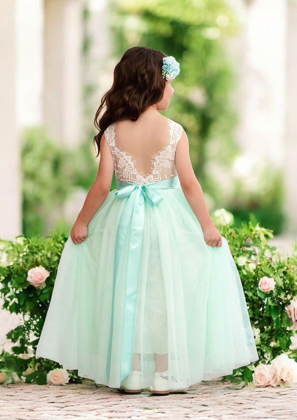 Aqua Tulle Sleeveless Flower Girl Dress |Party Special Occasion