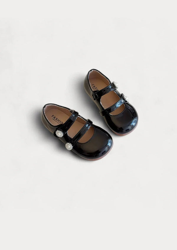 Minuet Double Strap Flats in Black - 