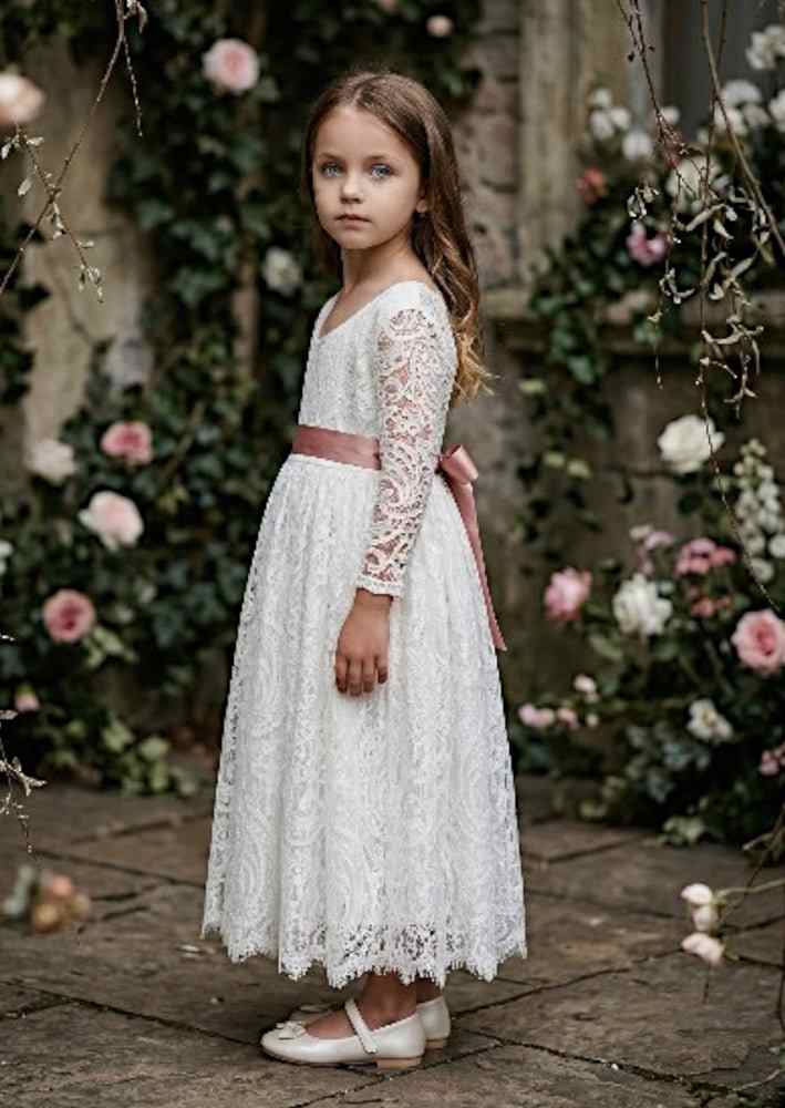 White Lace & Tulle Flower Girl Dresses