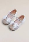 Nala Crystal Bow Flower Girl Flats in Beige - 