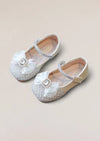 Nala Crystal Bow Flower Girl Flats in Beige - 