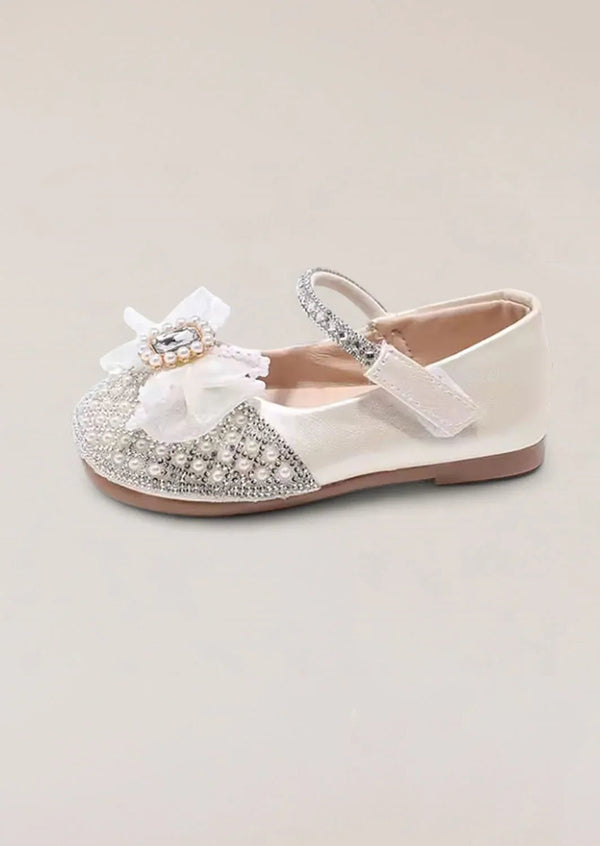 Nala Crystal Bow Flower Girl Flats in Beige - 