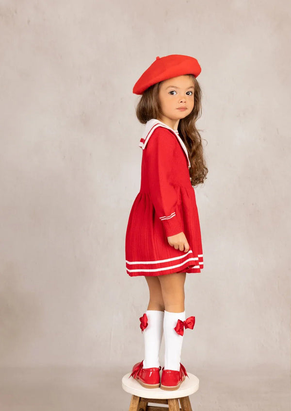Nora Sailor Sweater Dress || Red - 