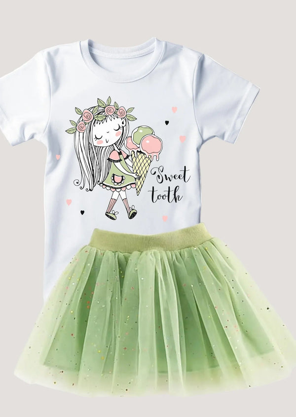 Olive Tutu Skirt with Colorful Sprinkles - 