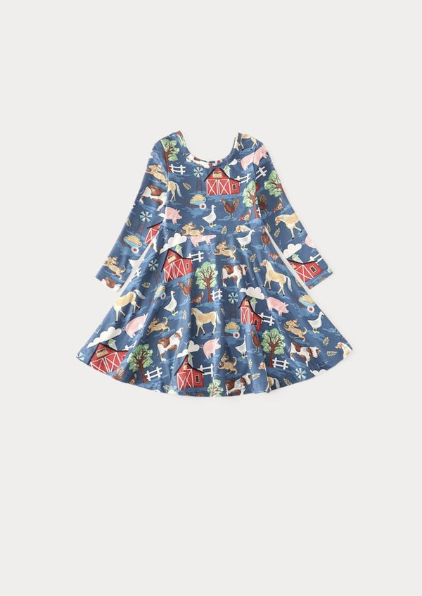 On the Farm Animals Twirl Dress Blue - 