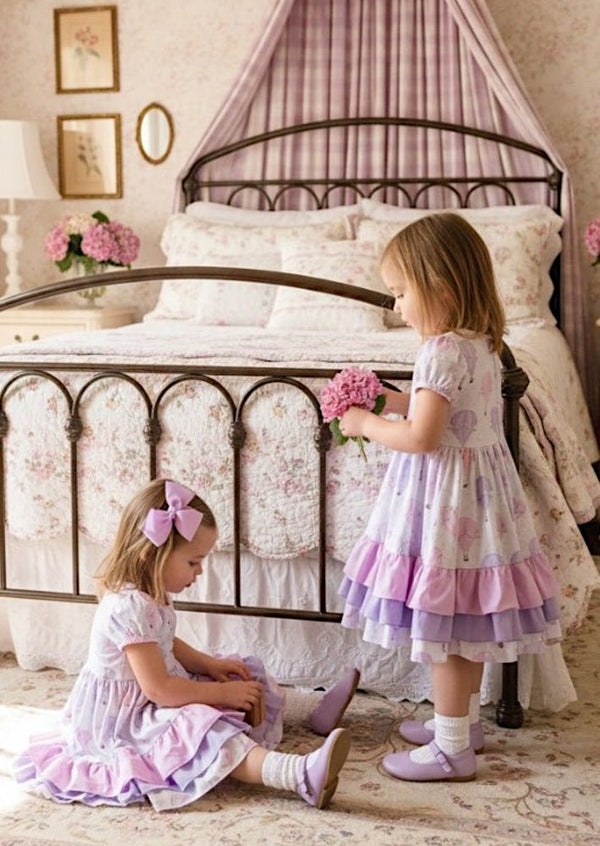 Pastel Hot Air Balloons Twirl Dress Pink Lavender - 