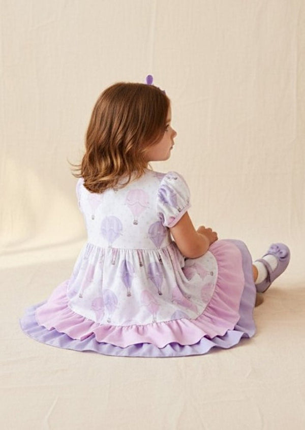 Pastel Hot Air Balloons Twirl Dress Pink Lavender - 