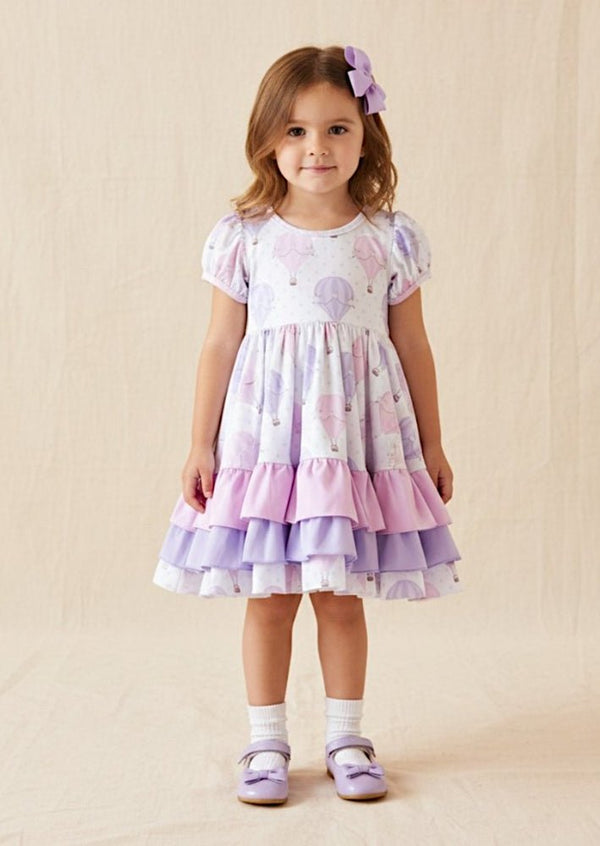 Pastel Hot Air Balloons Twirl Dress Pink Lavender - 
