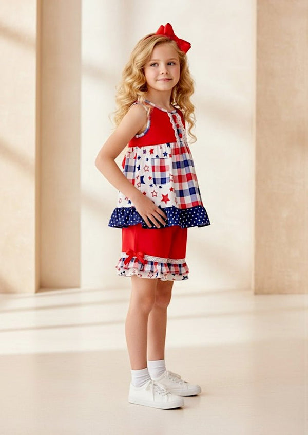 Patriotic Red, White & Blue Ruffle Top & Shorts Set - 