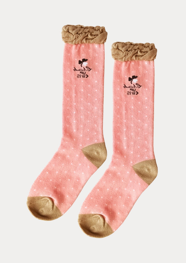 Peach Tan Ruffle Top Socks - 