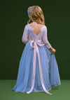 Periwinkle Gown with Feathered Lace Back - 