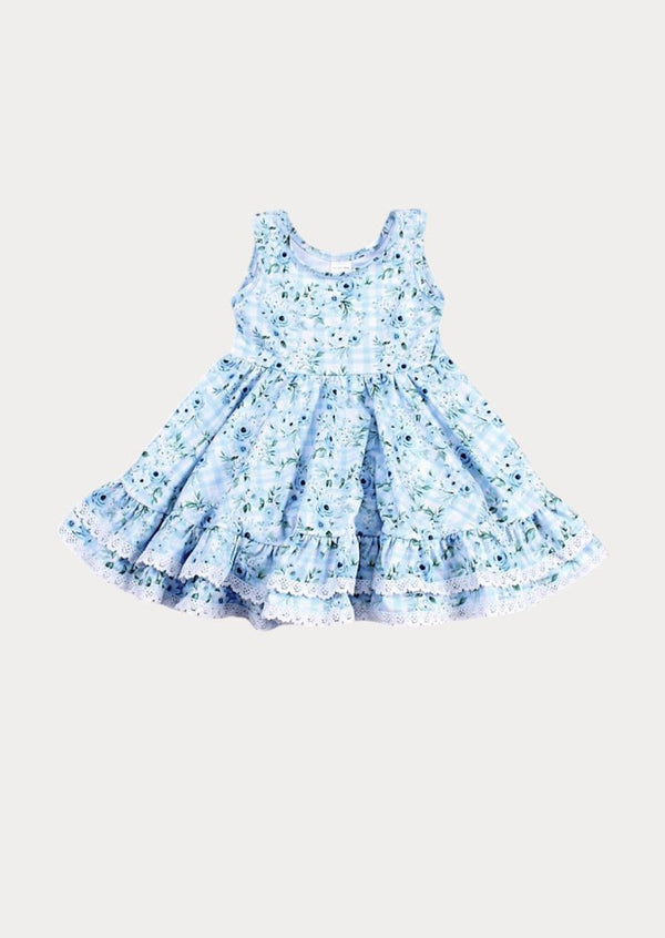 Picket Fence Rose Twirl Dress Blue - 