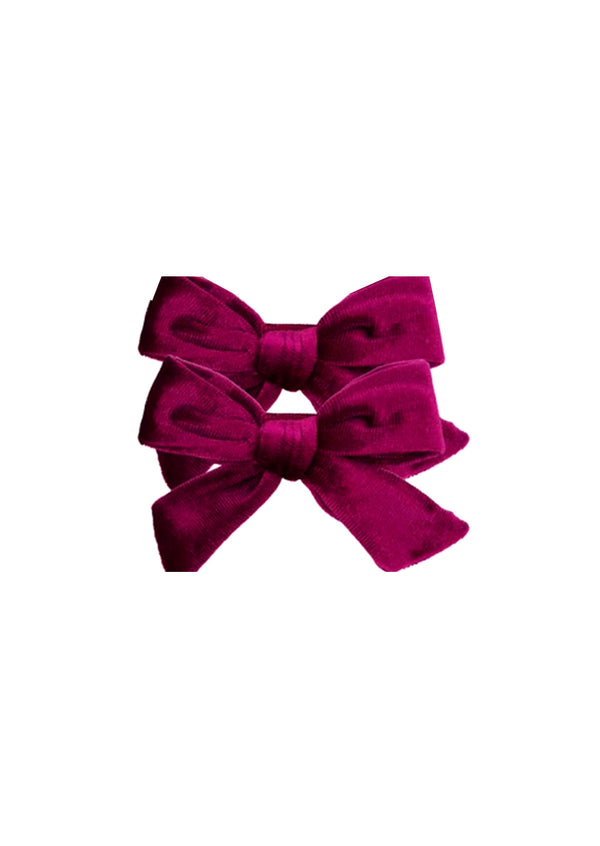 Velvet Pigtail Bow 2Pc Set Pink Plum Berry