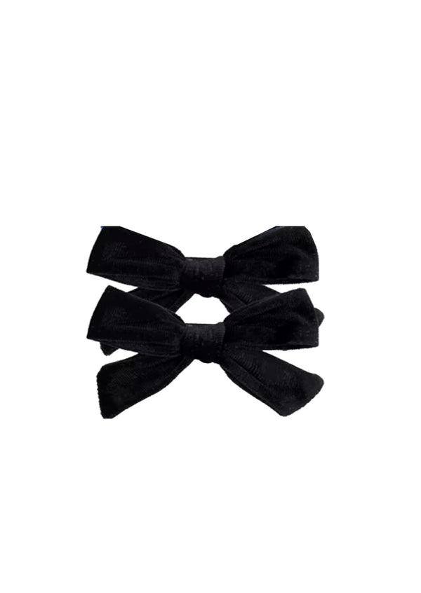 Velvet Pigtail Bow 2Pc Set Red Navy Black