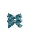 Velvet Pigtail Bow 2Pc Set Yellow Olive Blue