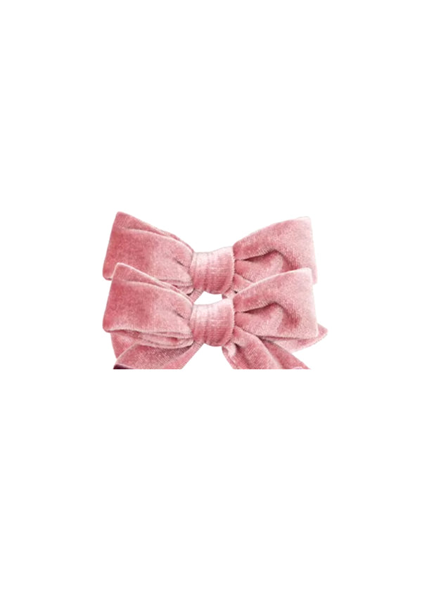 Velvet Pigtail Bow 2Pc Set Pink Plum Berry