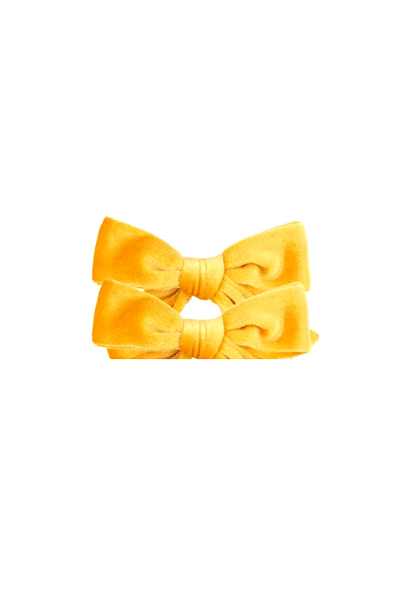 Velvet Pigtail Bow 2Pc Set Yellow Olive Blue