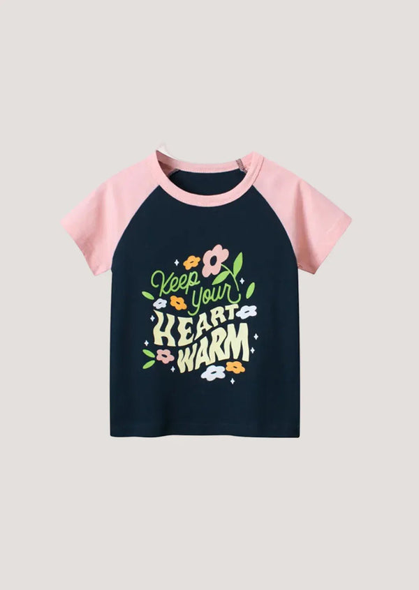Pink & Black Warm Heart Raglan Tee - 