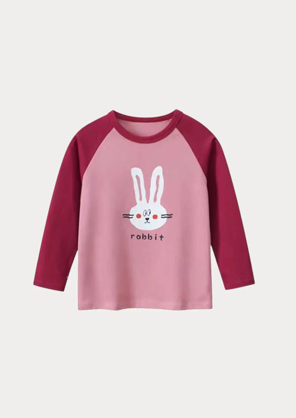 Pink Burgundy Fun Rabbit Long Sleeve Tee - 