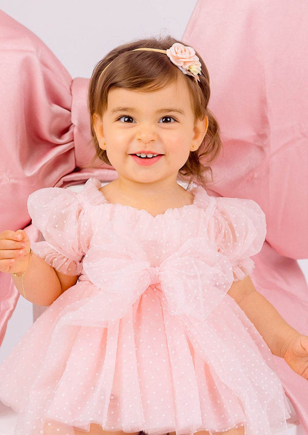 Pink Tulips Swiss Dot Romper - 