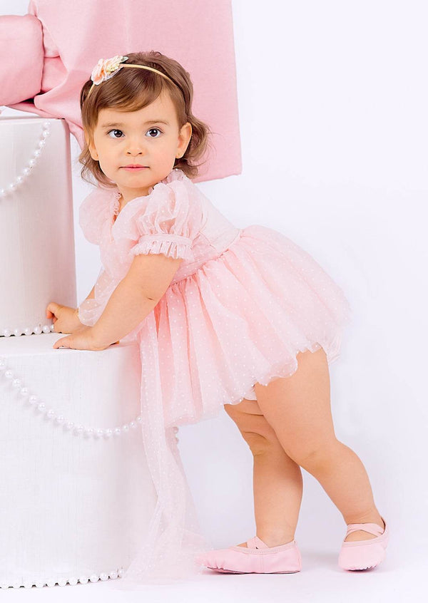 Pink Tulips Swiss Dot Romper - 