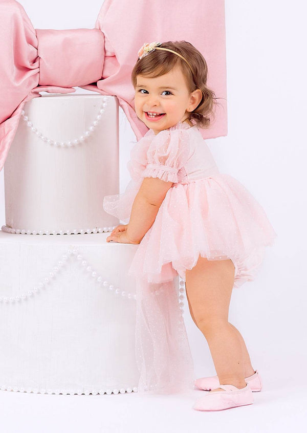 Pink Tulips Swiss Dot Romper - 