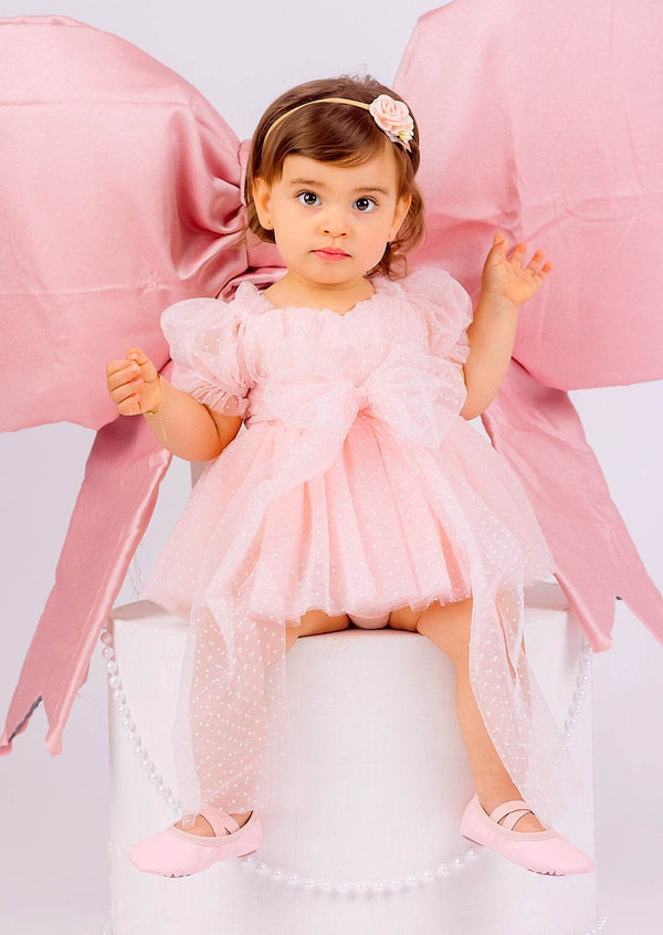Pink Tulips Swiss Dot Romper - 