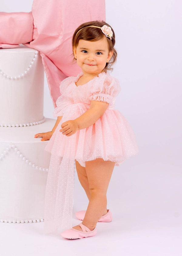 Pink Tulips Swiss Dot Romper - 