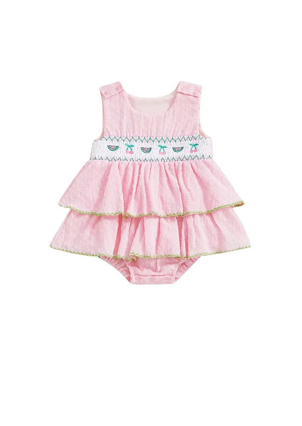 Pink Watermelon Embroidered Ruffle Romper - 