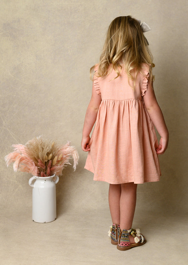 Ruffle Linen Dress in Pink
