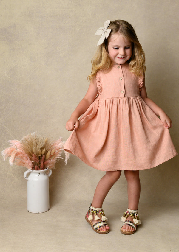 Ruffle Linen Dress in Pink