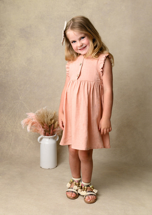 Ruffle Linen Dress in Pink