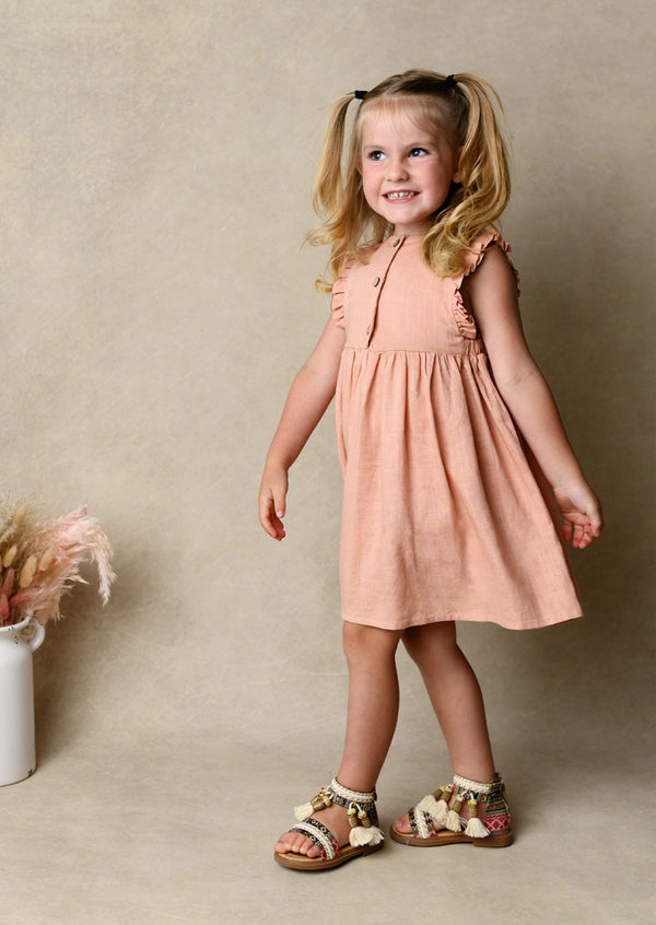 Ruffle Linen Dress in Pink