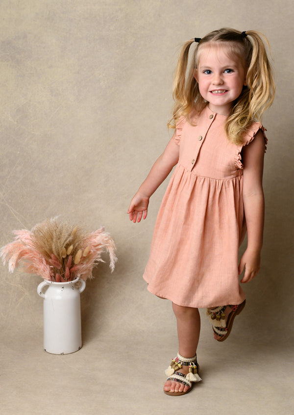 Ruffle Linen Dress in Pink