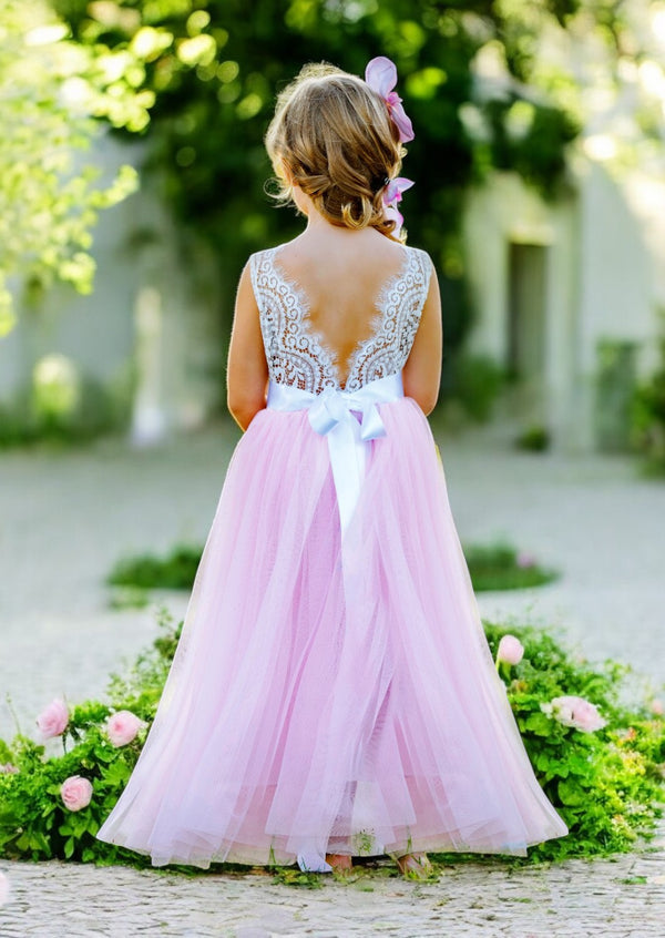 sleeveless pink tulle flower girl dresses