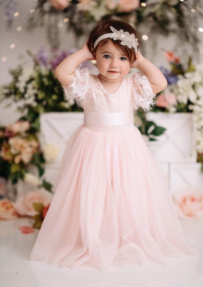 Pink Baby Toddler Girls Flower Girl Dress Boho Rustic Outfit for Cake Smash & Birthday