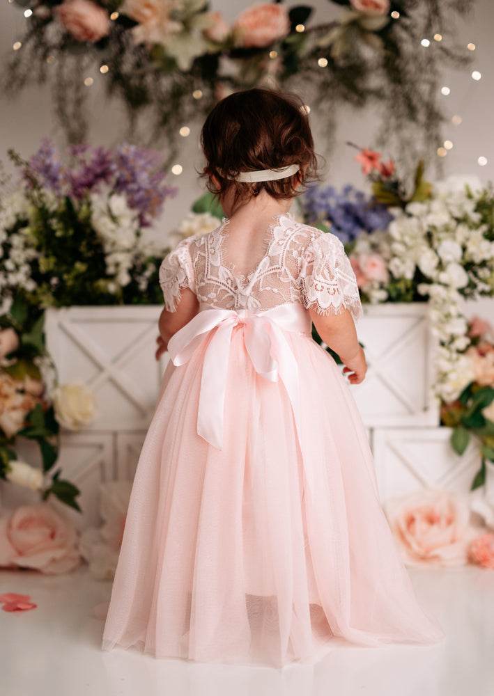 Pink Baby Toddler Girls Flower Girl Dress Boho Rustic Outfit for Cake Smash & Birthday