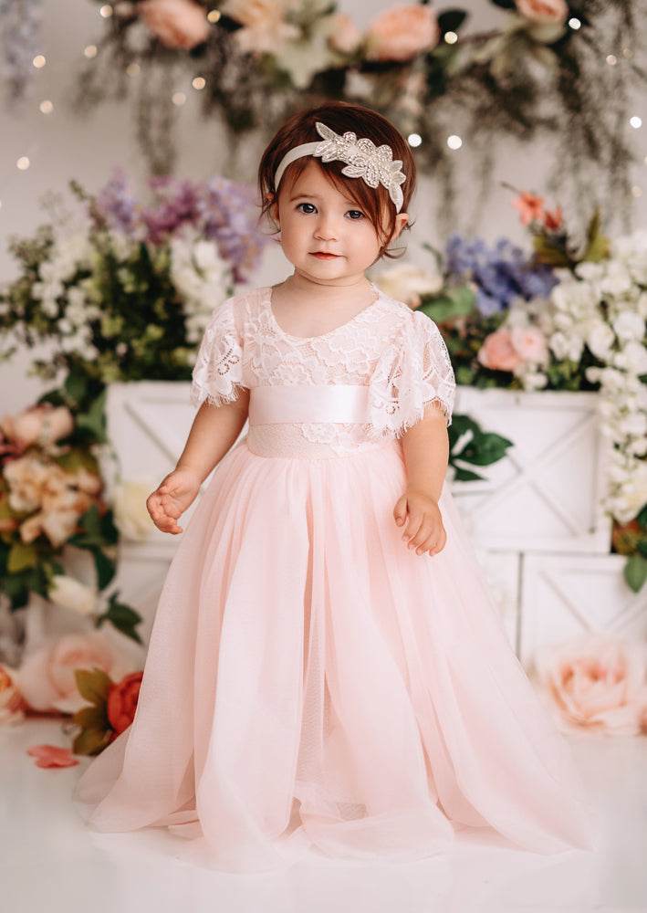 Pink Baby Toddler Girls Flower Girl Dress Boho Rustic Outfit for Cake Smash & Birthday Dress
